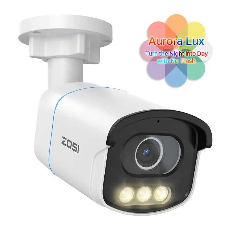 ZOSI 3K 5MP PoE กล้องรักษาความปลอดภัยสีNight Vision Aurora Luxกลางแจ้ง F1.0 ขนาดใหญ่รูรับแสงการตรวจจับมนุษย์กล้องวงจรปิดกล้อง