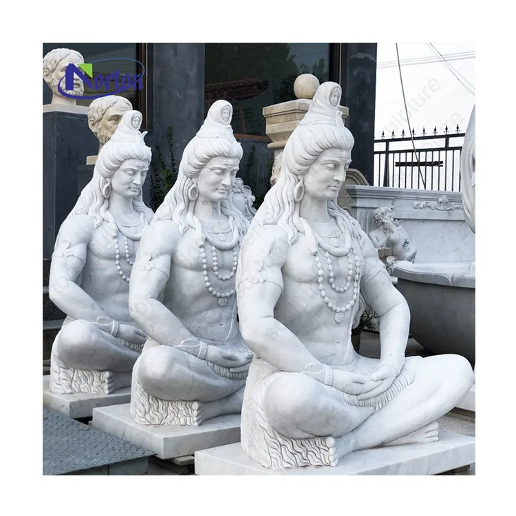Tuin Levensgrote Wit Marmeren Steen Hindoe God Mediteren Lord Shiva Standbeeld Te Koop