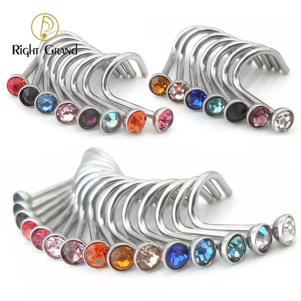 Piercing de vis de nez en acier chirurgical en cristal CZ 316L/forme de coude en L/anneaux de broche goujons bijoux