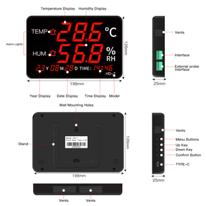 Large <strong>Temperature</strong> <strong>Display</strong> <strong>Temperature</strong> Sensor Data Logger Humidity Meter With Audible Visual Alarm - Product Image 2