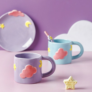UCHOMEKorean insニッチデザインセラミックコーヒーカップ & ソーサークラウド大容量スター & ムーンおとぎ話食器 - Product Image 2