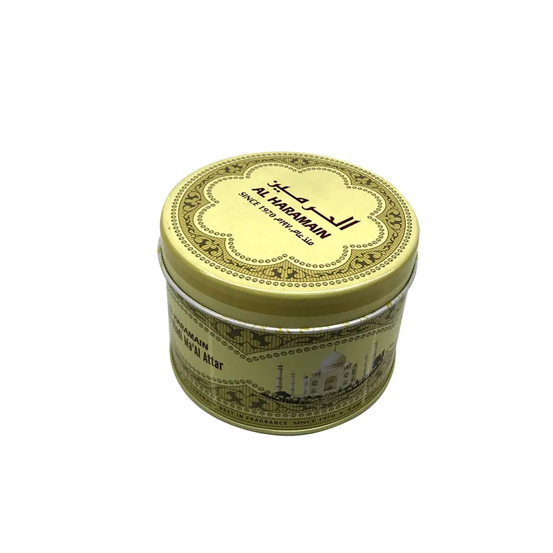 La lata redonda de cuello rizado amarillo se utiliza para almacenar alimentos, es un contenedor de embalaje popular