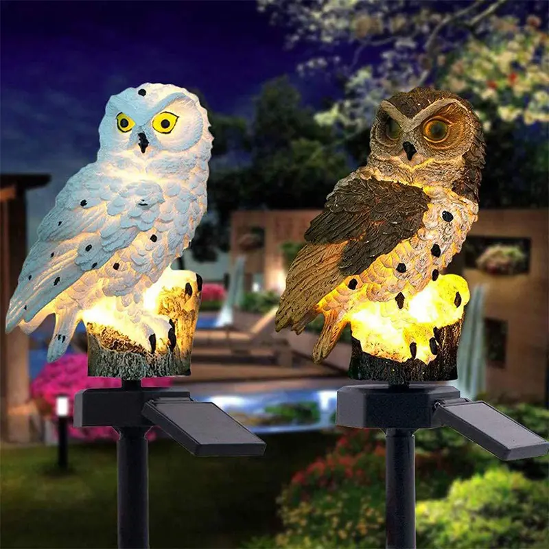 Solar lawn owl garden solar light decorativa al aire libre resina owl solar led light para patio patio de paso decoración patio