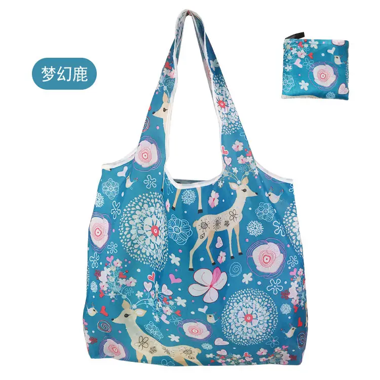 MY511 Stock Recycled Expand able Folding Tote Bag Große wieder verwendbare 190t Polyester Faltbare Einkaufstasche