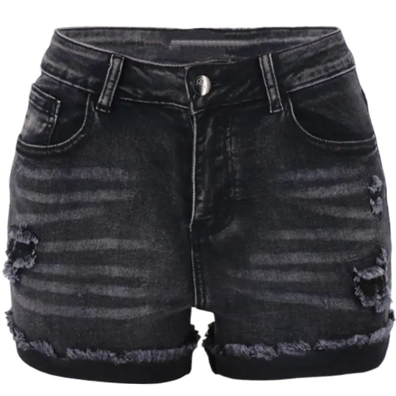 Ladies High Waist Ripped Sexy Plus Sized Pants Black Denim Jeans Shorts For Women