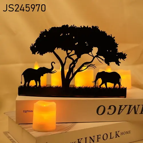 Candela africana portacandele in ferro battuto elefante candeliere in stile africano portacandele in metallo nero