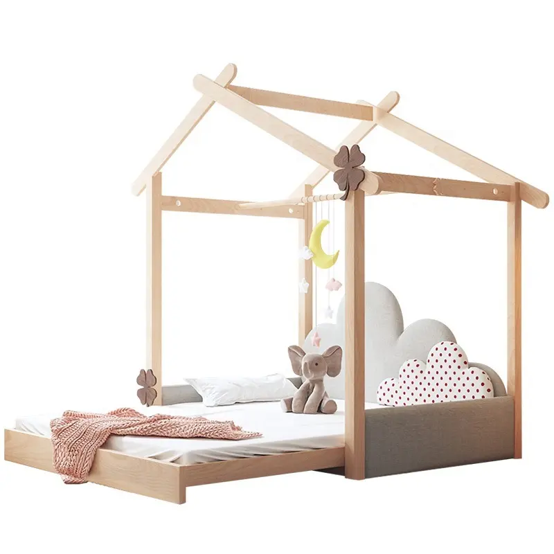 Wholesale House Model Solid Wood Frame Furniture Style Retractable Children Kids Furniture Bed