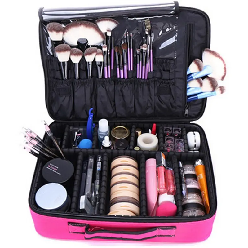 Professional Organizer Large Makeup bag makeup brush cosmetic bag With hard Dividers
