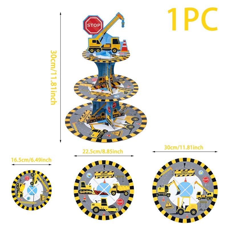 WHITE- engineering vehicle cake stand-1 set