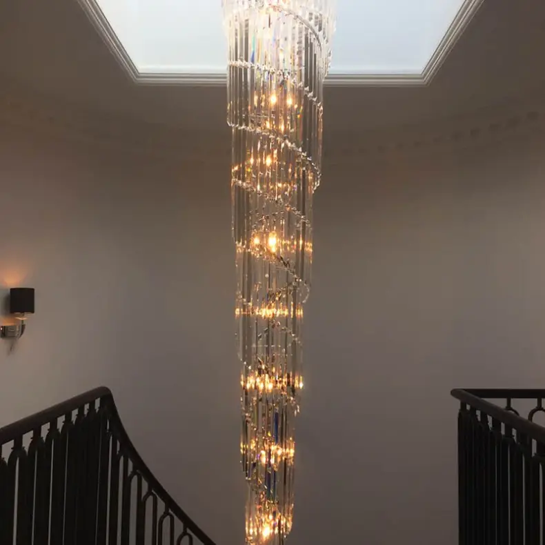 Lampadario a scala alta 10 piedi lampadario moderno a Led lungo in cristallo per vano scale