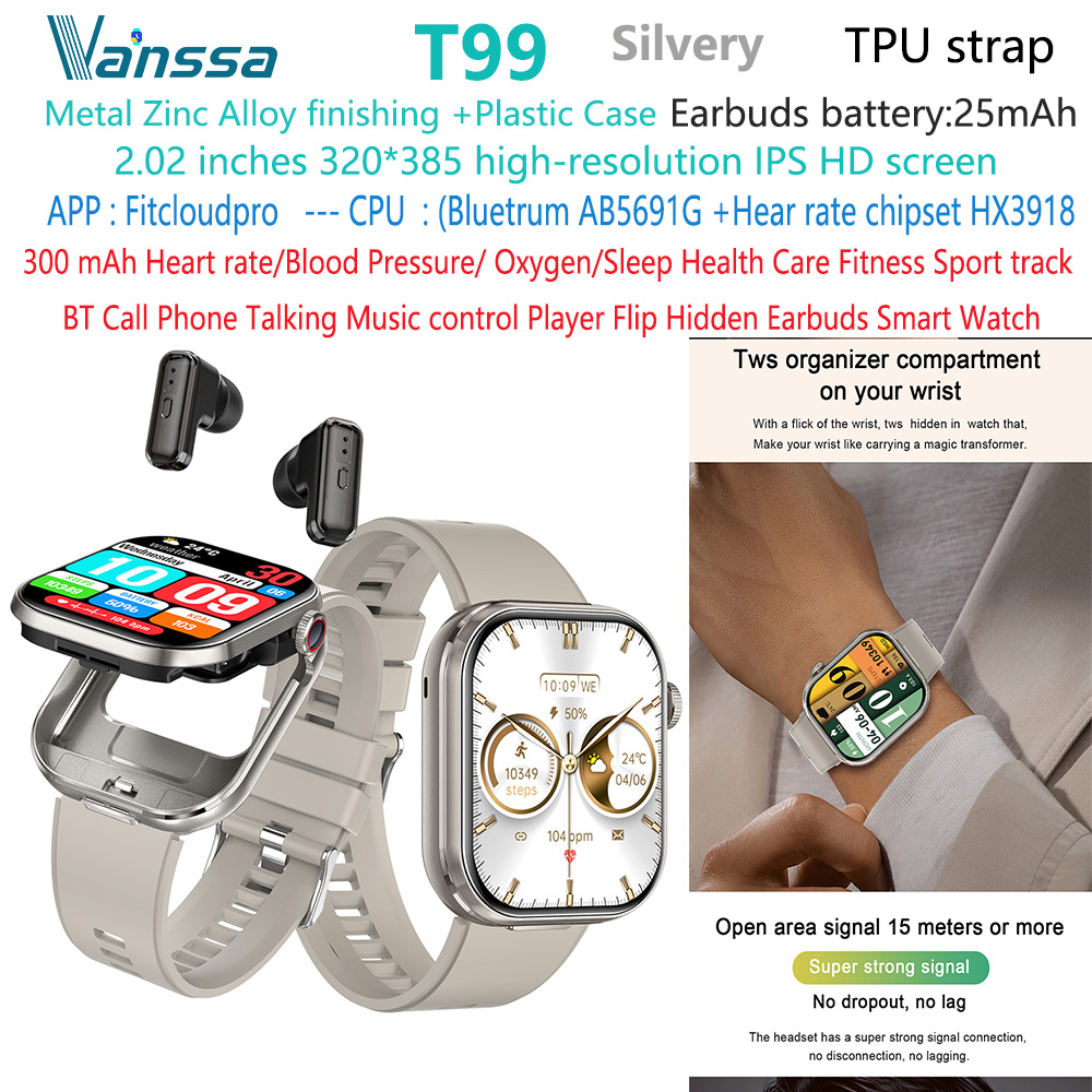 Argent TPU T99-TWS-earbuds-smart-watch-