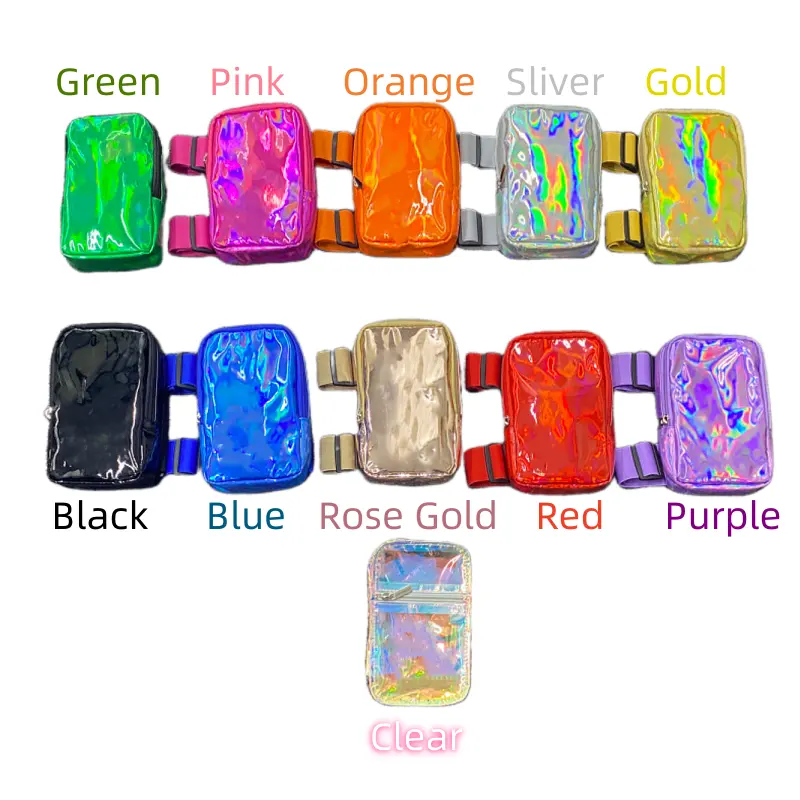 Multi-color Holographic Carnival Drop Leg Bag Wide Adjustable Strap Thigh Phone Bag Custom logo Thigh leg Bag For Women