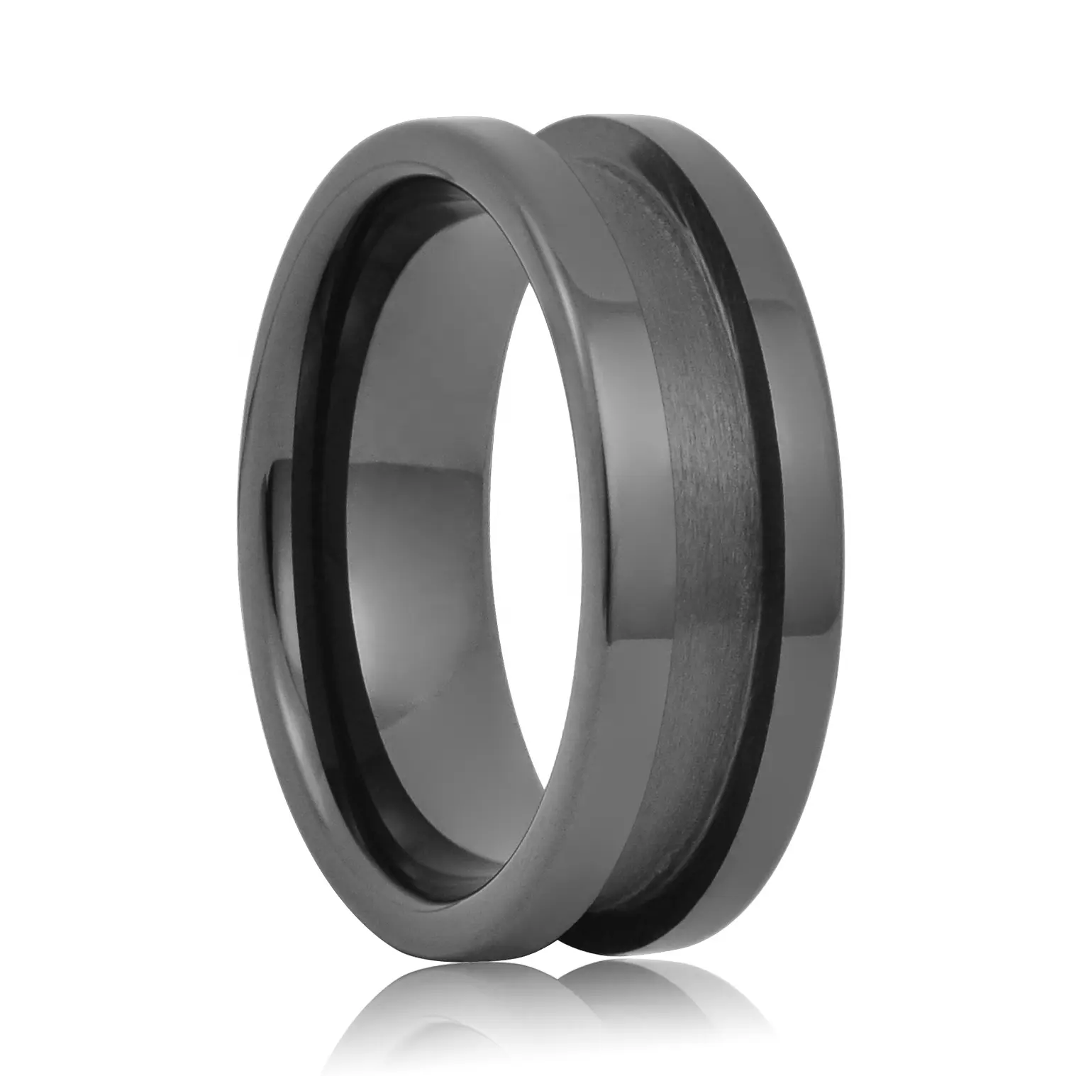 Bague en céramique noire, anneau vierge pour incrustation