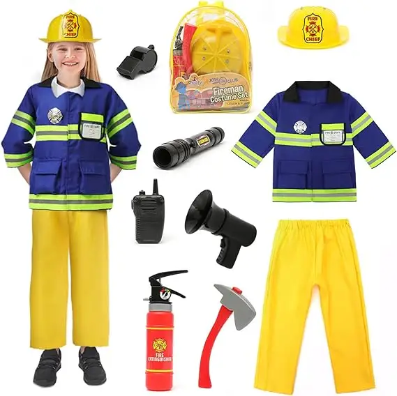 Costume da gioco di ruolo per bambini e bambini con costume da pompiere set giocattolo per età 3-7 bambini fingono di giocare e vestirsi