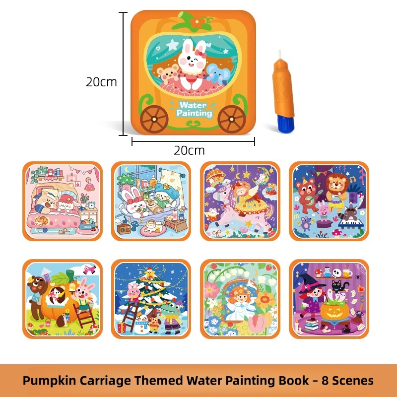 Libro de Pintura al Agua con Temática de Carruaje de Calabaza - 8 Escenas