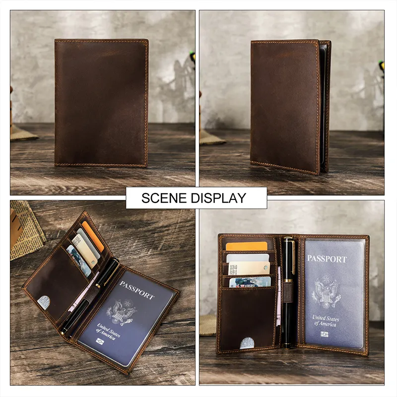 CONTACT'S custom OEM RFID Crazy Horse Leather Travel wallet Passport Holder RFID Passport Wallet travel With Credit Card Slot