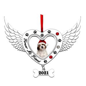 Trang Trí Giáng Sinh 2021 Mãi Mãi Người Bạn Của Tôi Pet Tưởng Niệm Kim Loại Chó Khung Ảnh Xmas Heart Wings Khung Ảnh Trang Trí - Product Image 1