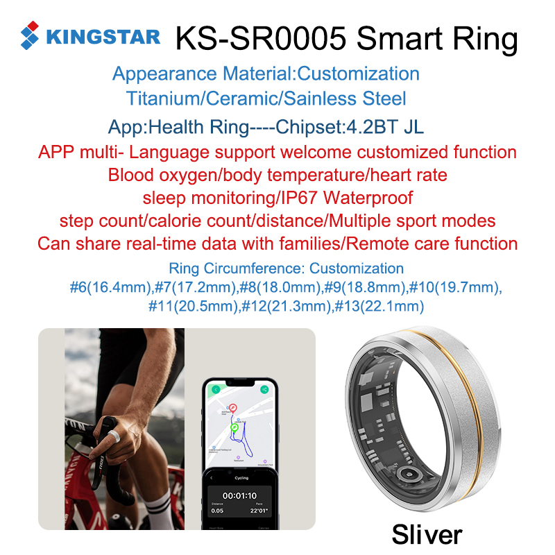 Anillo inteligente de plata KINGSTAR-SR0005-AI para salud, sueño y fitness