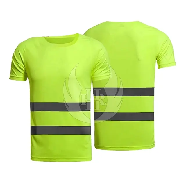 Camiseta de trabajo de manga corta con cinta reflectante de alta calidad, camisa fluorescente de alta visibilidad