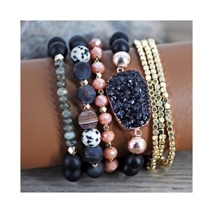 SE39374 Natural Stone Bracelet <strong>Set</strong> Healing Stone <strong>Druzy</strong> Black Beaded Bracelet Agate Bracelet Charms Jewelry