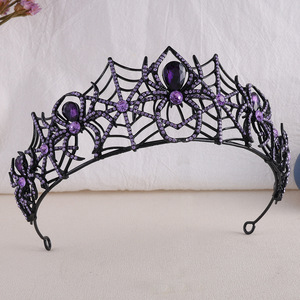 רומנטי ליל כל הקדושים העכביש קריסטל tiara rhinestone תחרות dadem אבזר שיער אביזר מסיבה רטרו שחור כתר