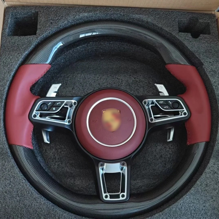 OEM Quality Porsche Carbon Fiber Leather Steering Wheel for Panamera Cayenne Macan Taycan Cayman Boxster Carrera 997 911 991 718