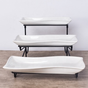 工厂价格耐用的三层蛋糕盘支架餐具陶瓷廉价散装餐盘带架 - Product Image 4