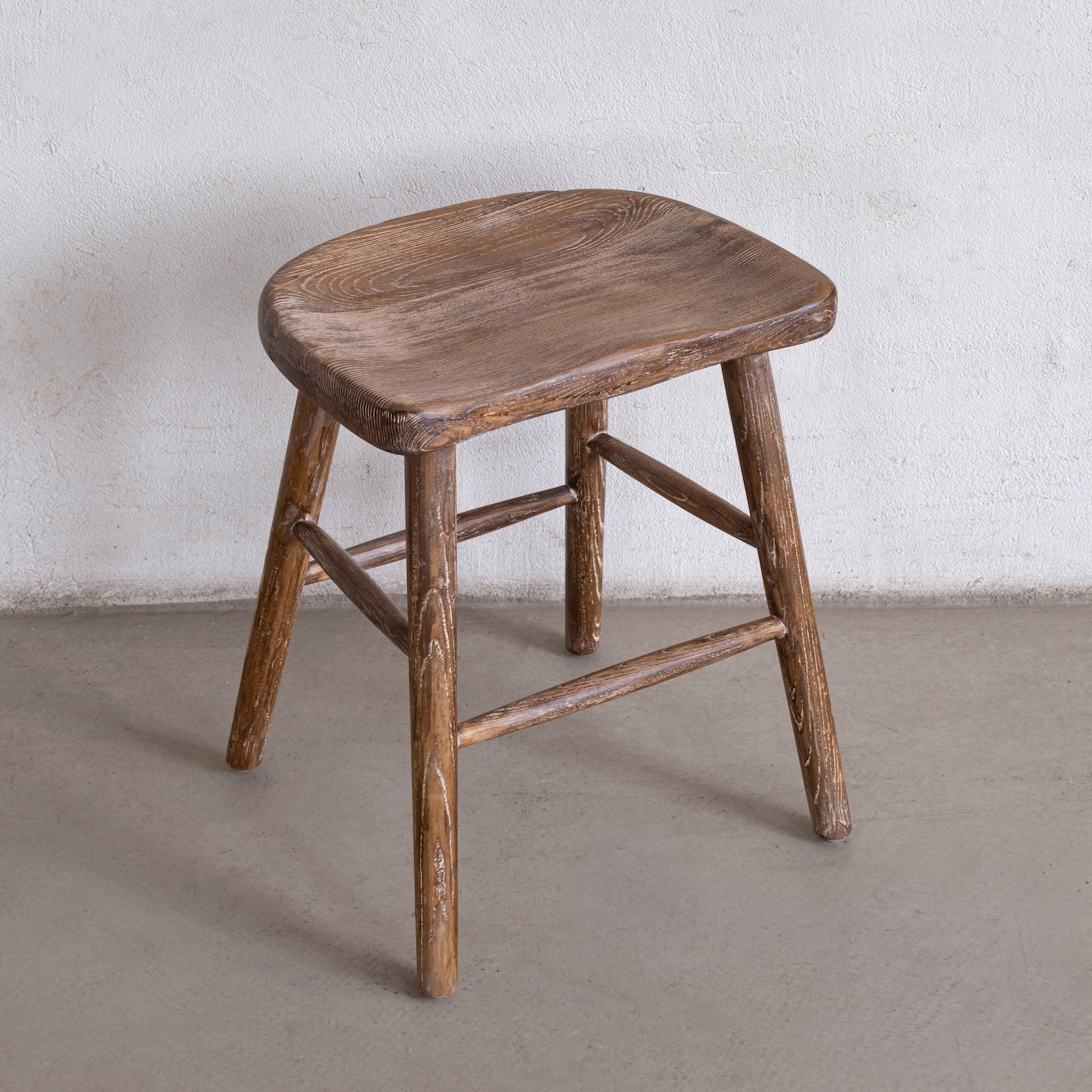Tabouret pomme en bois massif ciré blanc, veuillez noter la couleur