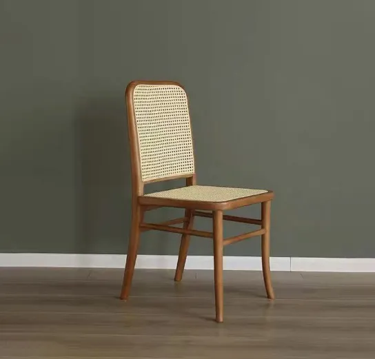 Ordic-Silla de comedor moderna de lujo para el hogar, asiento de mimbre de madera con respaldo y correas