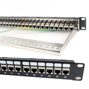19 pulgadas con barra trasera extraíble 1U 24 puertos Cat8 Cat7 Cat6 Cat6A Cat5e STP Panel de conexión de red blindado - Product Image 1