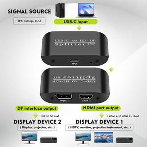 Xput Displayport Splitter USB C 1 en 2 salidas tipo C 4K6 0Hz/1080P60hz Puerto de pantalla USB-C a HDMI + DP Splitter MST/SST Soporte 3D/HDR - Product Image 2