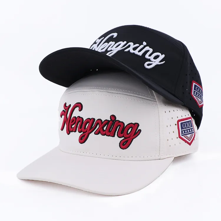 5 panels campingkappe wasserdicht lasergeschnittenes loch perforierte kappe stickerei logo 5 panels seilkappe