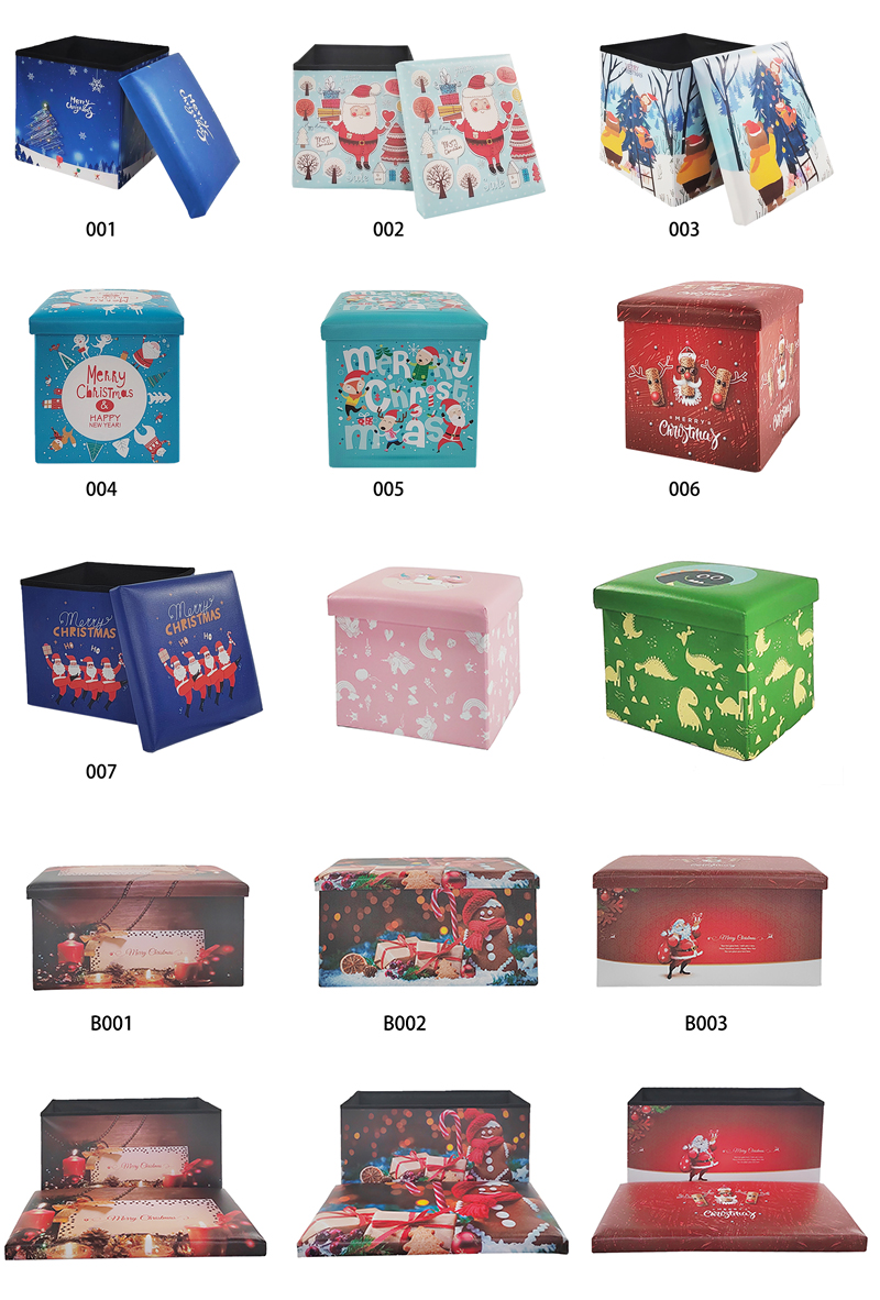 2022 New Christmas design foldable ottoman bench and collapsible foot stool leather pouffe high quality fashion