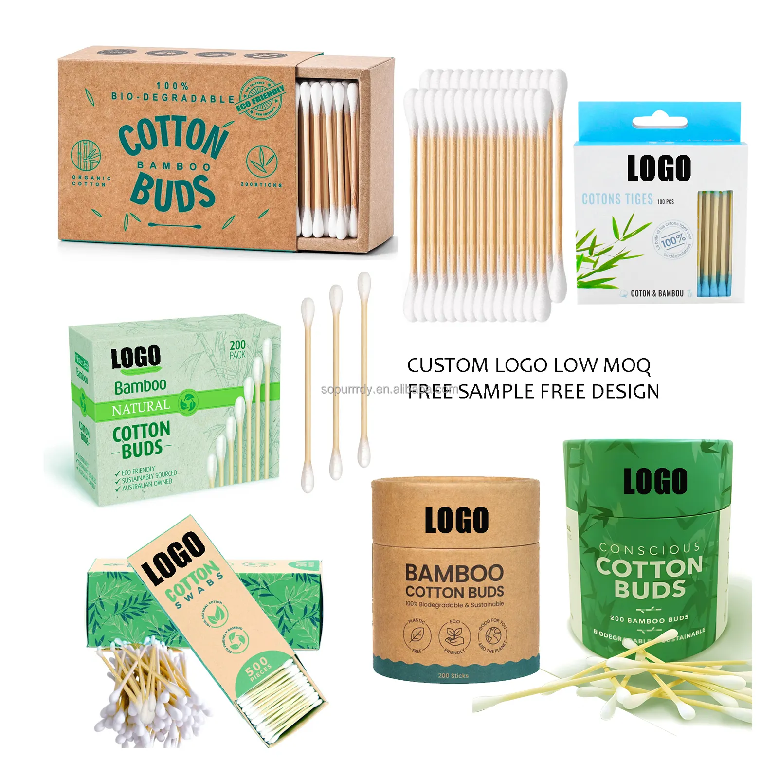 Groothandel Herbruikbaar Aangepaste Logo 100% Zero Waste Eco Vriendelijke Biologisch Afbreekbare Reinigingsoren Make-Up Houten Bamboe Wattenstaafjes In Bulk