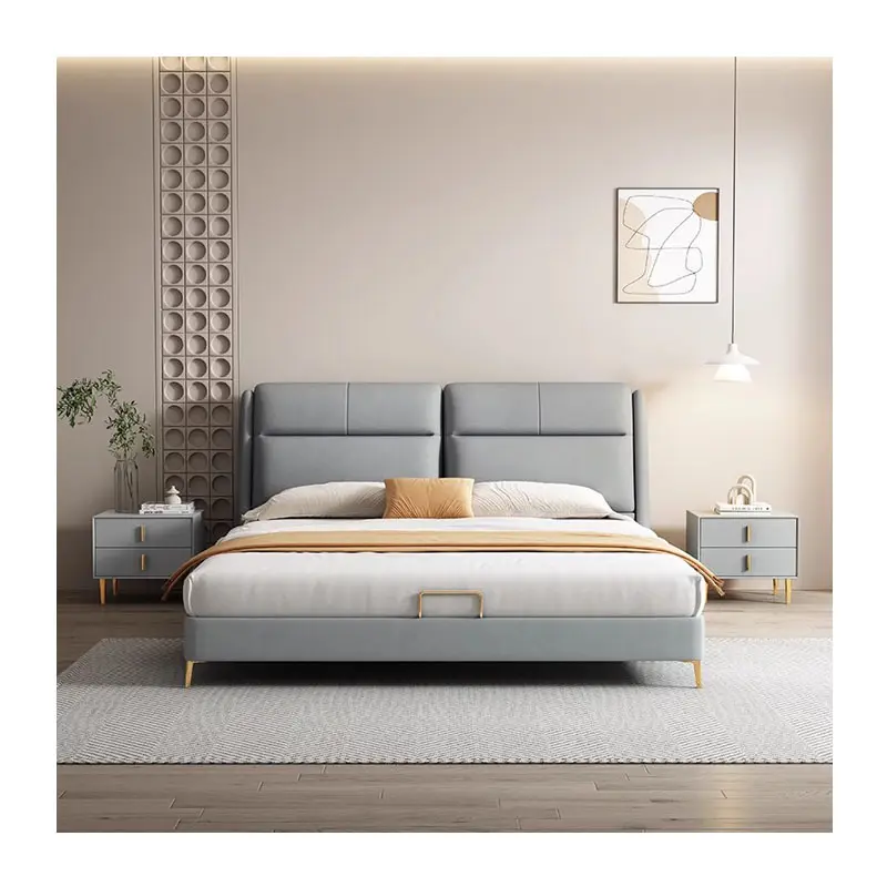 Cama king size cama doble moderna de tela muebles de dormitorio respaldo ajustable cama tapizada