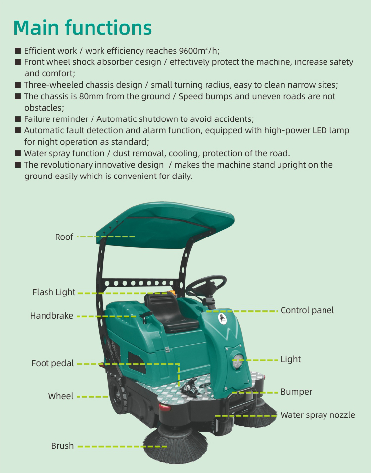 Dual Brush Auto Rider Floor Sweeper Machine for Street Cleaning