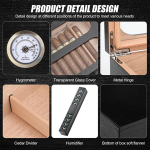 Cigar <strong>Humidor</strong> with Front Hygrometer, Humidifier and Accessory Drawers-Tempered Glass Top Cigar <strong>Humidor</strong> Box - Spanish Cedar - Product Image 2
