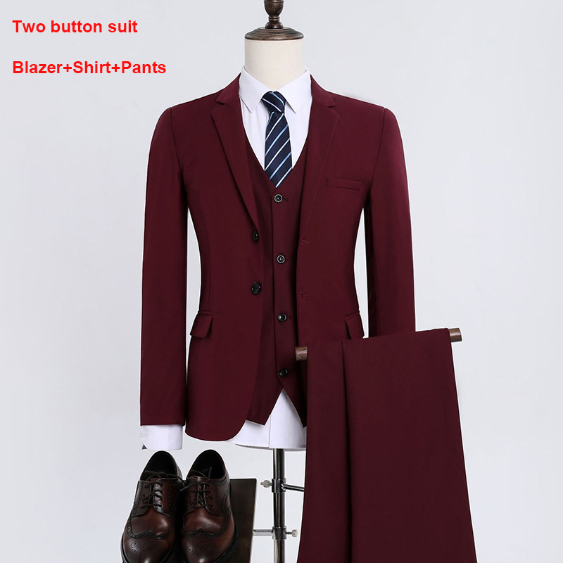 Traje de pantalón y camisa de chaqueta de 2 botones para hombre color burdeos
