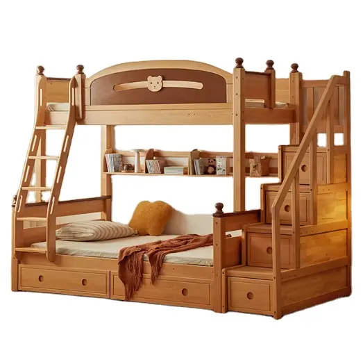 XINSHIYI 2024 new style children's bunk bed with ladder and storage staircase wholesale solid wood furniture for kid's bedroom