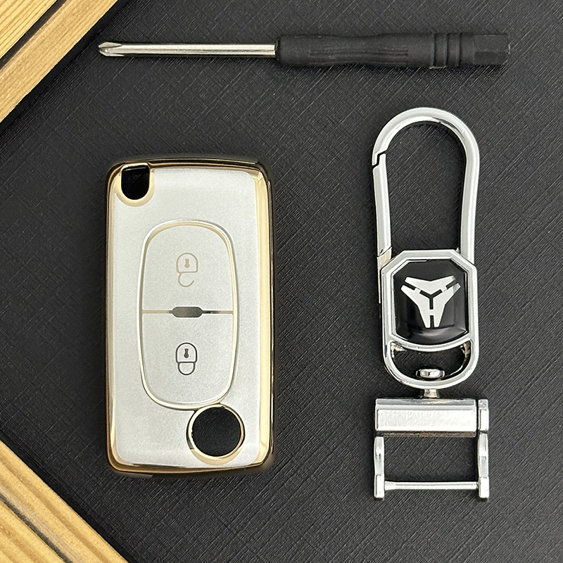 Cache bouton Type-D 2 + Porte-clés en métal - Or