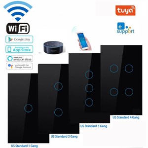 现代250伏智能Wifi开关黑色无中性线塑料灯墙玻璃双极欧盟触摸兼容Alexa - Product Image 5