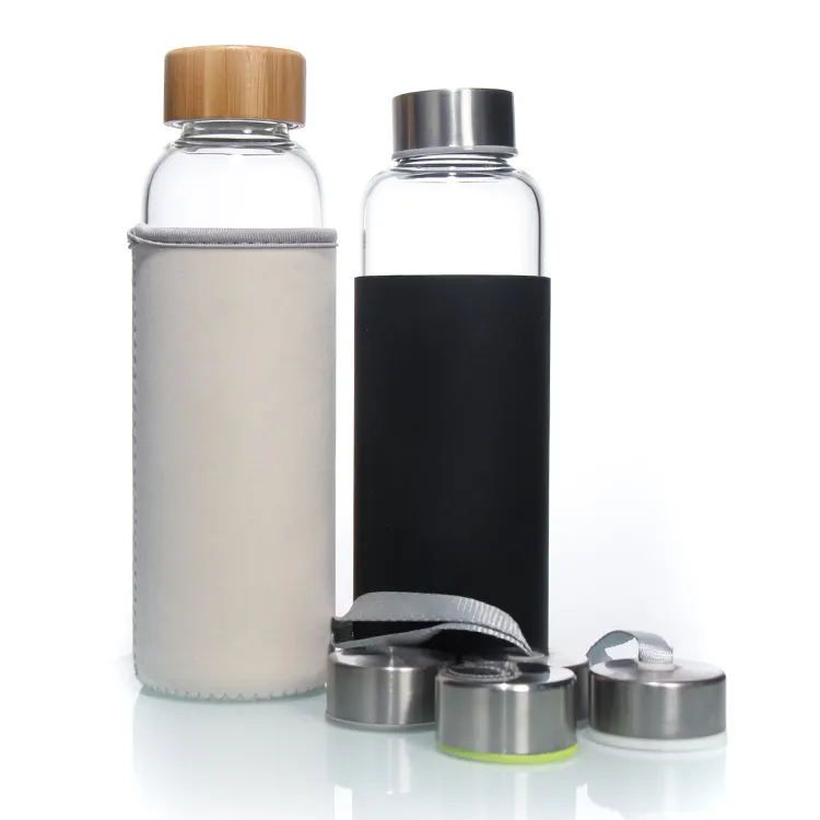 Botol Air Kaca Borosilikat Tinggi Transparan 500Ml 16Oz dengan Tutup Baja Tahan Karat