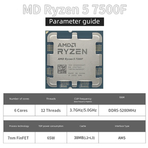 ซีพียู7500F R5สำหรับ AMD Ryzen 5 7500F 3.7GHz 6-core 12-core R5 7400F เล่นเกมโปรเซสเซอร์5NM 100-000000597 SocketAM5 cpus ใหม่ไม่มีพัดลม - Product Image 3