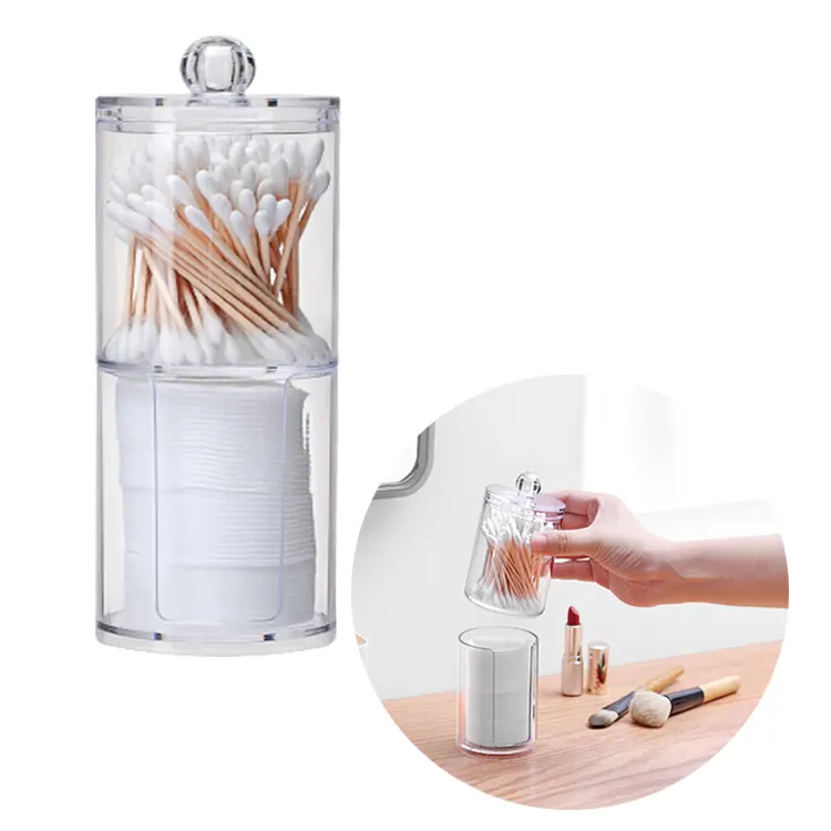 Đa chức năng nhựa Vòng container rõ ràng trang điểm Bông Vòng Pad Dispenser phòng tắm Vanity Organizer với nắp