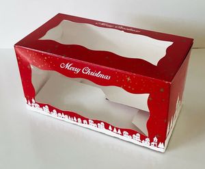 4 X kırmızı noel Yule Log derin kıymalı pasta şenlikli pencere pasta kutuları festivali hediye kutusu kağıt ambalaj dikdörtgen kutuları - Product Image 6