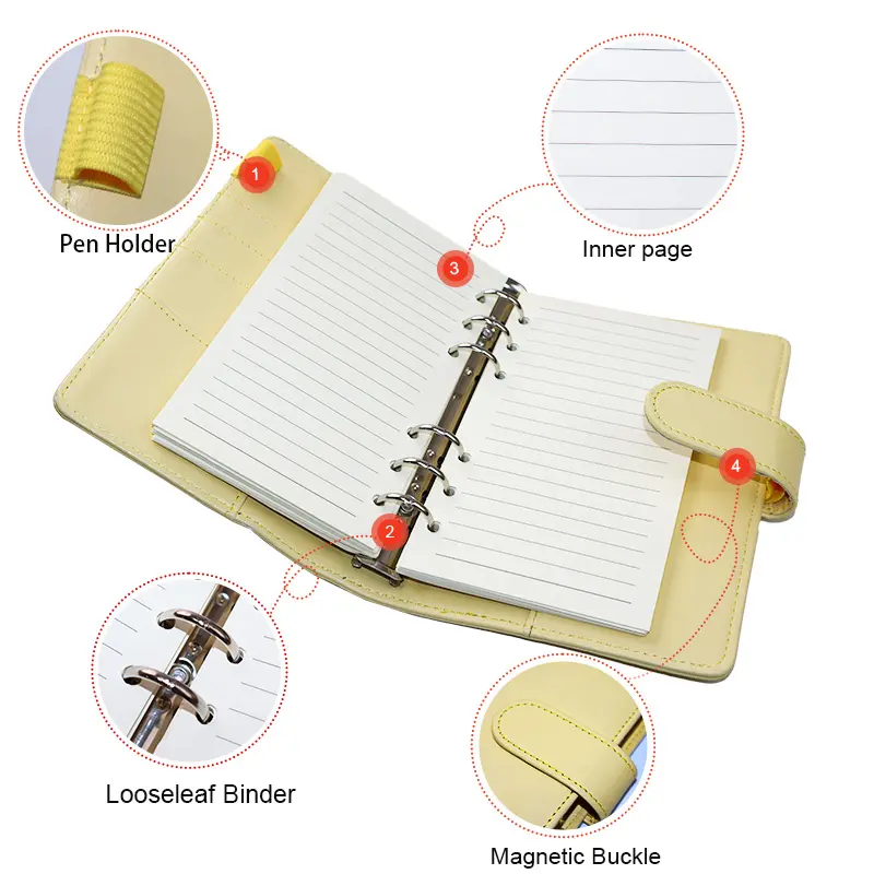 Commercio all'ingrosso Custom Planner Binder Notebook A5 A6 raccoglitore ad anelli Budget in pelle per raccoglitore Clip per Notebook organizzatore