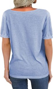 Camisetas personalizadas con cuello en V profundo, Camisetas Básicas de moda de manga corta, Camiseta básica de talla grande holgada informal sólida - Product Image 6