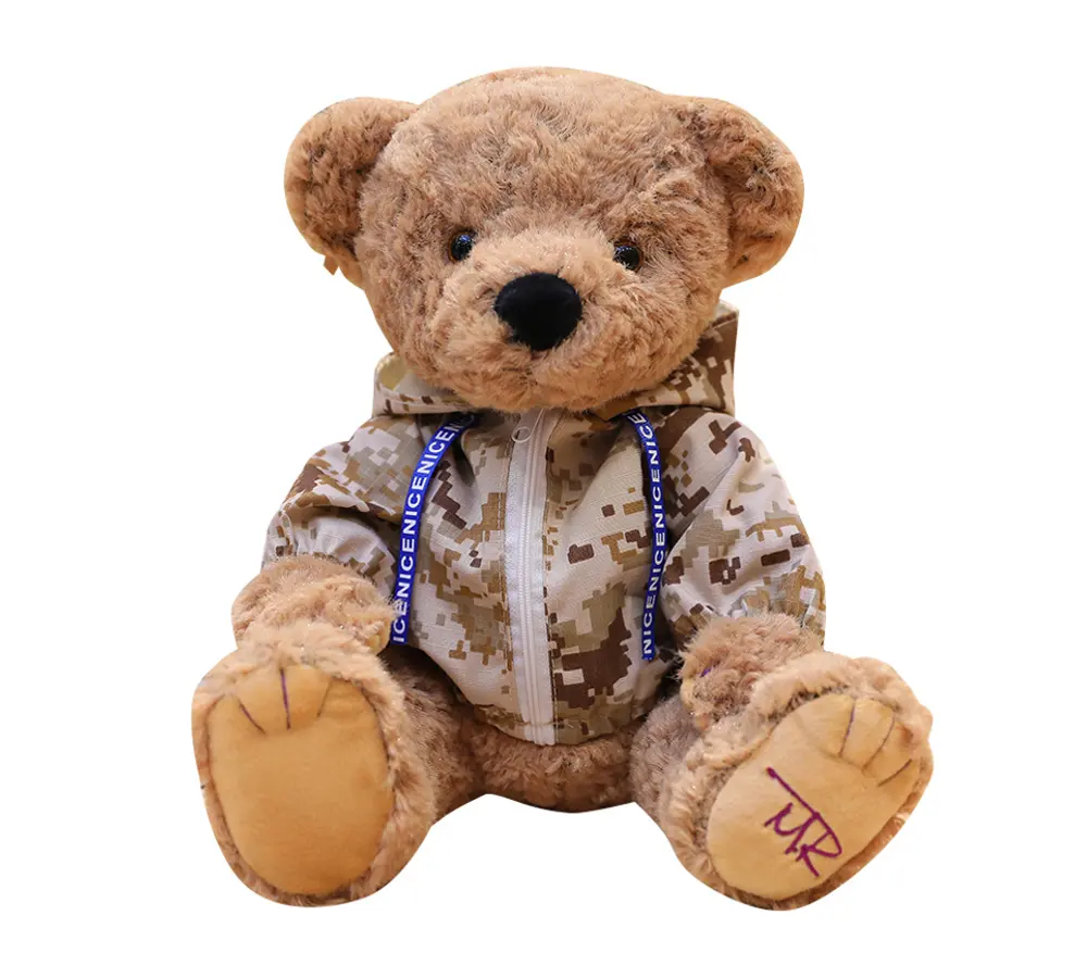 Muñecas de felpa creativas personalizadas, alta calidad, Logo personalizado, oso guapo con abrigo, oso de peluche