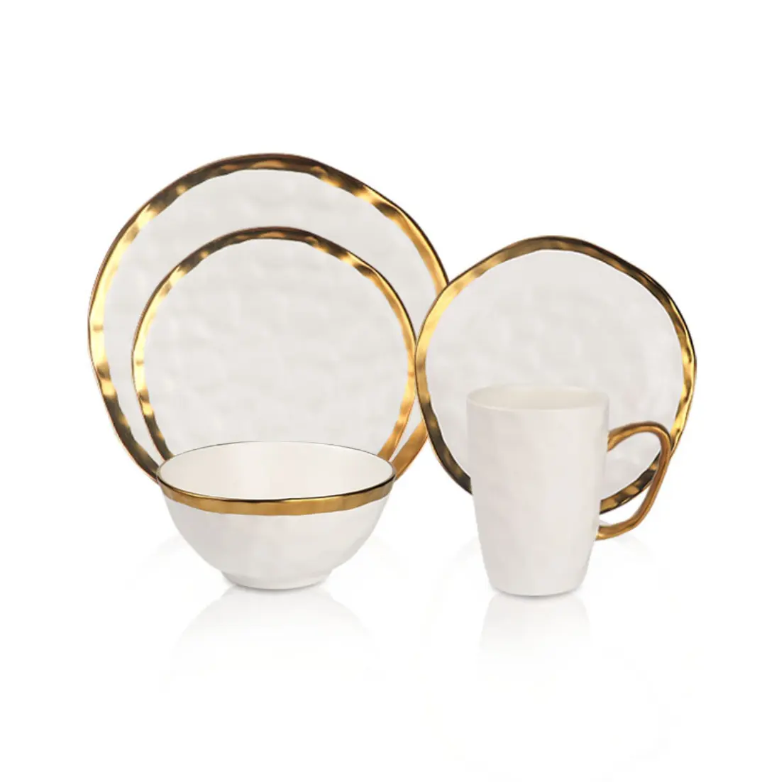 Besta promozionale tazze ciotole di ceramica piatto set da tavola con bordo in oro