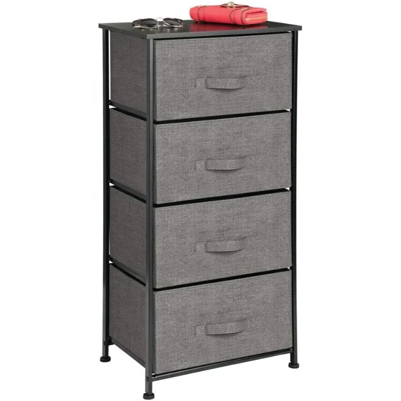 4 Tiers Multifunction Fabric Drawer Storage with Metal Frame Wood Desktop Cabinet Design